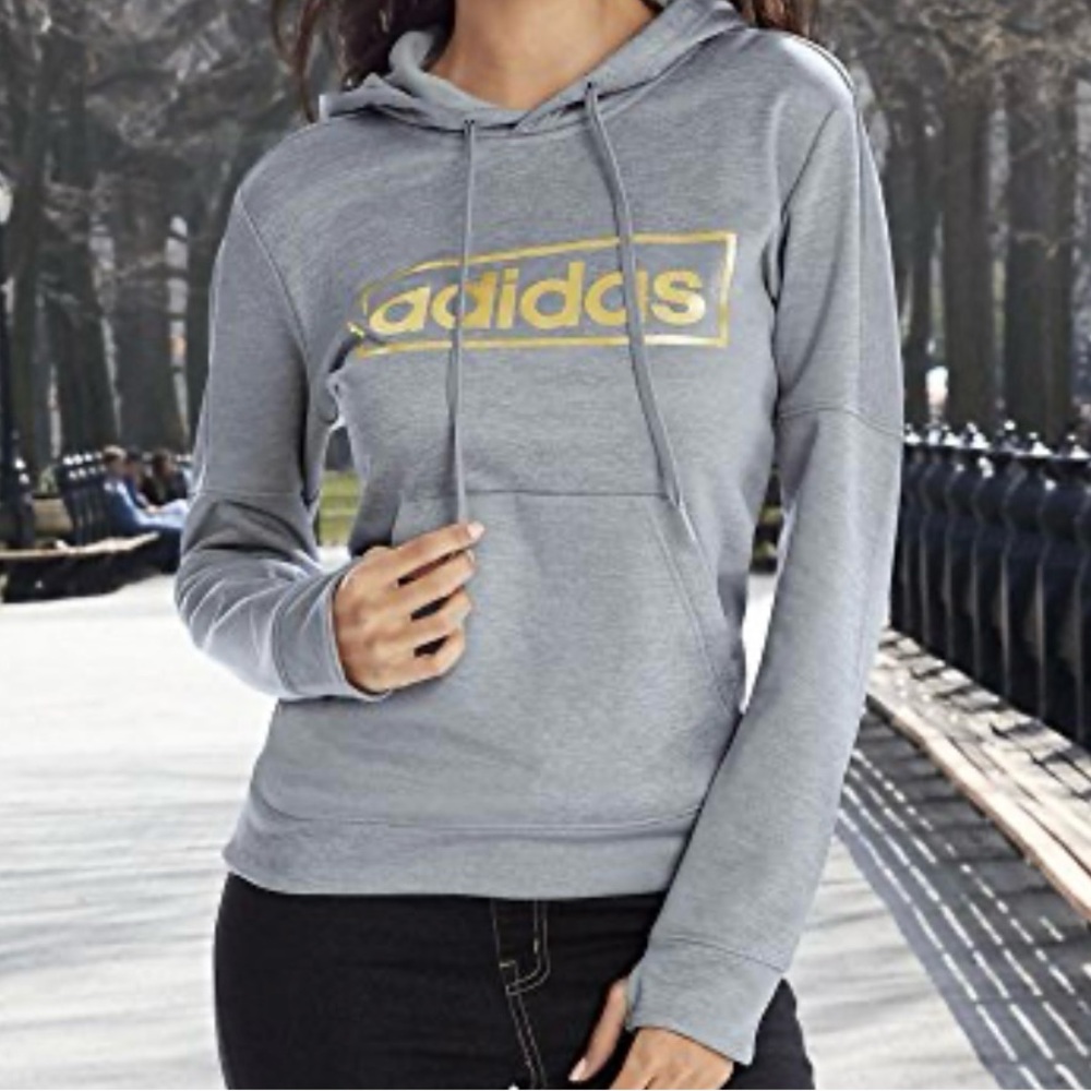 Adidas Women's Gray Hoodie with Gold Logo - Picture 1 of 8
